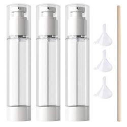 50ML / 1.7oz 3pcs Transparent Ounce Empty PS Plastic Airless Vacuum Pump Press Bottle Jar Pot Vial Container For Cosmetic Makeup Serums Cream Lotion Travel Toiletries Liquid Toner Sample