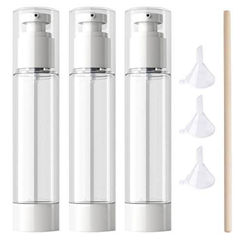 50ML / 1.7oz 3pcs Transparent Ounce Empty PS Plastic Airless Vacuum Pump Press Bottle Jar Pot Vial Container For Cosmetic Makeup Serums Cream Lotion Travel Toiletries Liquid Toner Sample