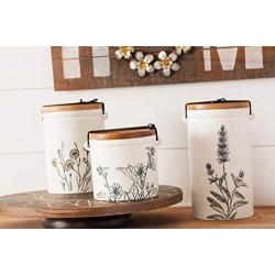 Cypress Home Stamped Botanical Ceramic Canisters, Set of 3