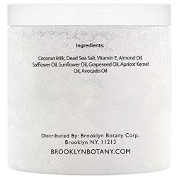 Brooklyn Botany Coconut Milk Body Scrub 10 oz - Made With Dead Sea Salt and Essential Oils - Anti Cellulite, Stretch Marks, and Varicose Veins - 10 oz