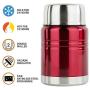 Insulated Food Thermos & Meal Container with Collapsible Spoon (16 oz.) Stainless-Steel Food Jar Hot and Cold Storage | Soup, Coffee, Water, Liquids | Airtight, Leakproof Seal,Red