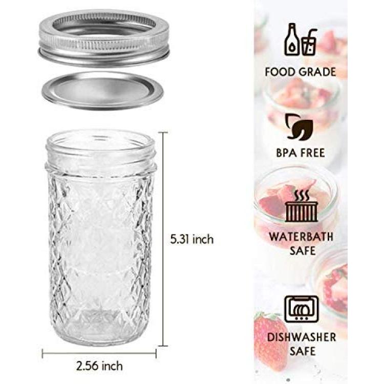 KAMOTA Wide Mouth Mason Jars 22 oz With Regular Lids and Bands, Ideal for  Jam, Honey, Wedding Favors, Shower Favors, Baby Foods, DIY Magnetic Spice  Jars, 6 PACK, 6 Silver Pipette Covers Included