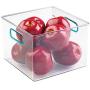 mDesign Plastic Food Storage Container Bin with Handles for Kitchen, Pantry, Cabinet, Fridge/Freezer - Cube Organizer for Snacks, Produce, Vegetables, Pasta - BPA Free, Food Safe - 4 Pack, Clear/Blue