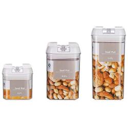 Amon Kitchen 3pcs PP Plastic Food Storage Container 0.5L 0.8L 1.2L Seal Cereal Jar Dried Fruit Jam Storage Box Easy Lock Lids to Keep Food Fresh Storage