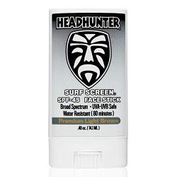 Headhunter Sunscreen Face Stick SPF 45, Waterproof Surf Sunblock for Waterman, Water-Resistant Facial Sunscreen for Ultra-Sport Protection and Solar Defense (80 min), Tinted Light Brown