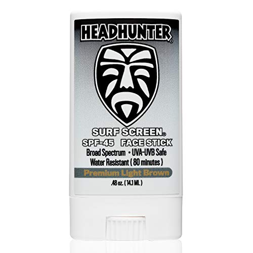 Headhunter Sunscreen Face Stick SPF 45, Waterproof Surf Sunblock for Waterman, Water-Resistant Facial Sunscreen for Ultra-Sport Protection and Solar Defense (80 min), Tinted Light Brown