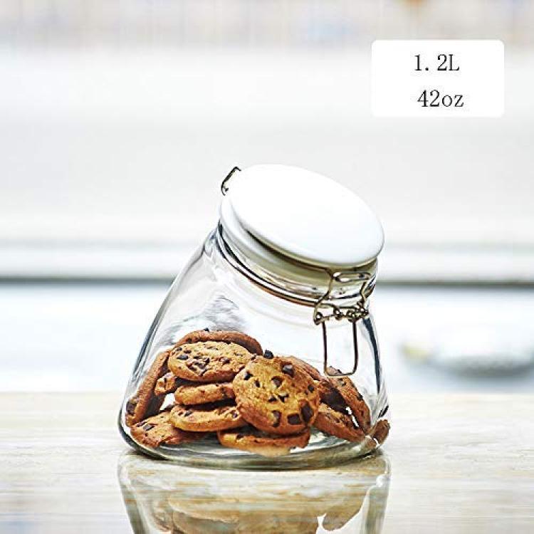 Lucky lu Glass with slanted mouth Airtight Canister with Lids Food