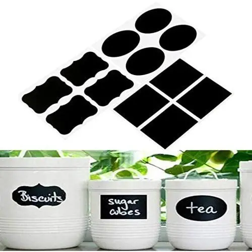 Kootips Kreide-Etiketten 36er Set, Pantry und Lager-Aufkleber für Gläser, Mason, Gewürze, Flaschen, Behälter, Gläser, Einmachgläser, wasserdicht, wiederverwendbares schwarzes Vinyl Set