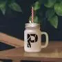 Green"P" Robot Initial Monogram Letter P Frosted Glass Mason Jar With Straw Green"P" Robot Initial Monogram Letter P Frosted Glass Mason Jar With Straw