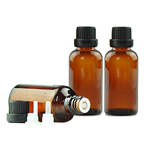 3Pcs Amber Glass Bottles with Orifice Reducer and Black Cap Empty Cosmetic Storage Container Vial Pots for Essential Oil Perfume Aromatherapy size 50ml/1.7oz