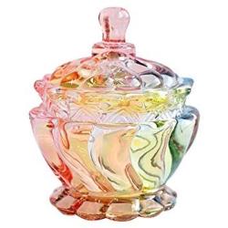 Colias Wing Waviness Colorful Crystal Glass Ribbed Apothecary Jars/Candy Buffet Canisters/Candy Buffet Storage Container/Kitchen Food Storage Jars with Lid( 6.8 OZ)-Small