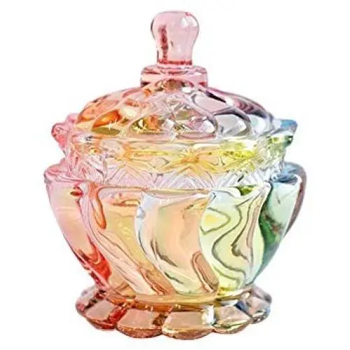 Colias Wing Waviness Colorful Crystal Glass Ribbed Apothecary Jars/Candy Buffet Canisters/Candy Buffet Storage Container/Kitchen Food Storage Jars with Lid( 6.8 OZ)-Small
