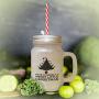 Forest Green Have Yourself A Merry Little Christmas Tree Frosted Glass Mason Jar With Straw