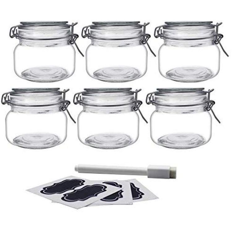 Glass Food Storage Jars with Airtight Lids - 4 Pack Square Mason