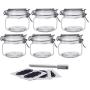 YEBODA 16oz Food Storage Canister Glass Jars with Clamp Airtight Lids and Silicone Gaskets for Multi-Purpose Kitchen Containers - Clear Square (6 Pack)