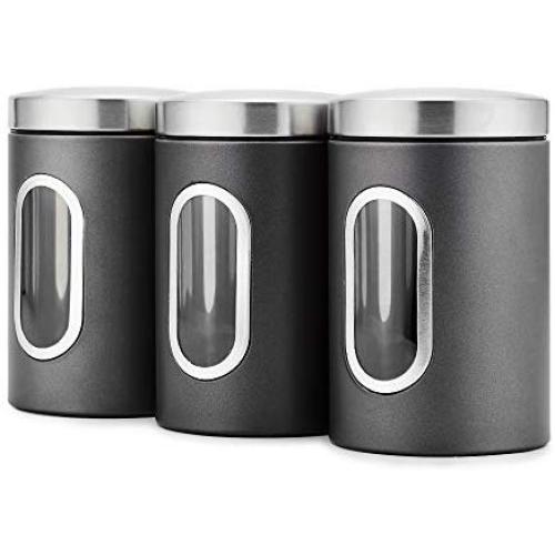 Festnight Food Storage Containers Airtight Containers 3 Piece Set Large Air Tight Clear Durable with Lids Grain Storage Tank Transparent View Window Jars Organization Sets Stainless Steel