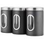 Festnight Food Storage Containers Airtight Containers 3 Piece Set Large Air Tight Clear Durable with Lids Grain Storage Tank Transparent View Window Jars Organization Sets Stainless Steel