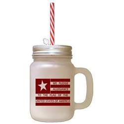 Maroon We Pledge Allegiance To The Flag Frosted Glass Mason Jar With Straw