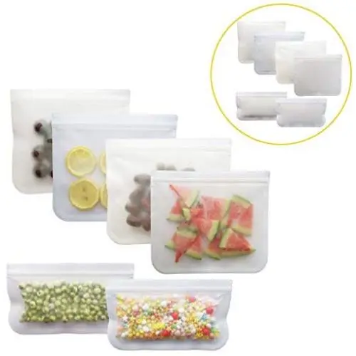 Sacs de Rangement Réutilisables Agelloc, Translucents Froissés en PEVA pour Réfrigérateurs, Voyage, Maison, École, Gym, Pique-nique, Vacances (21,5x18cmx4pc + 21,5x12cmx2pc) Sacs de Rangement Réutilisables Agelloc, Translucents Froissés en PEVA pour Réfrigérateurs, Voyage, Maison, École, Gym, Pique-nique, Vacances (21,5x18cmx4pc + 21,5x12cmx2pc)