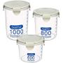 LLY Food Storage Container Jar Set, Three Different Size Clear Food Grade Plastic Kitchen Food Grains Cereal Containers - 3 Pack