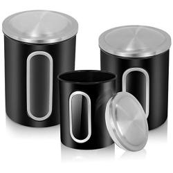 MLO E-CO Canisters Sets for Tea Coffee Sugar Food Canisters with Airtight Lids, 3-Piece Set (Black)