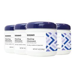 Amazon Brand - Solimo Healing Ointment Skin Protectant for Dry and Cracked Skin, Fragrance Free, 14 Ounce (Pack of 4)