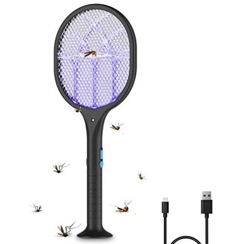 Bug Zapper Racket, 2 in 1 Electric Fly Swatter with Mount, Auto Mosquitoes Killer Lamp 3800V, PliPla Battery Powered Handheld Insert Zapper for Camping, Patio, Indoor and Outdoor