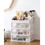 CheeseandU Cosmetic Makeup Organizer Plastic Storage Box with 3 Drawers Small Bathroom Makeup Storage Case Multi-Function Desktop Sundry Storage Case Fits for Toner Cream Perfume Makeup Brushes White