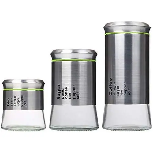 3er Edelstahl Glas Lagerbehälter - Vielseitige Lebensmittelbehälter für Kaffee, Zucker, Getreide, Snacks, Tee, Süßigkeiten