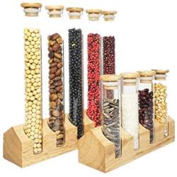 HOUSIYU Lebensmittel Lagerbehälter, Holzbasiert mit Glas-Teströhrchen, Kaffee-Bean-Tank, Kreativer Präsentationsstand, Gewürzglas-Offen-Küchenutensilien, Kleines Haus mit 4 Löchern, 3x12cm