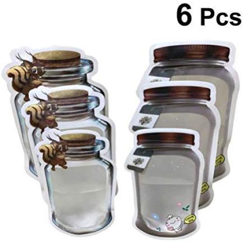 Cabilock 6 Pcs Mason Jar Zipper Bags Reusable Snack Sandwich Ziplock Bags Airtight Seal Storage Bags Leakproof Food Saver Bags for Travel Camping