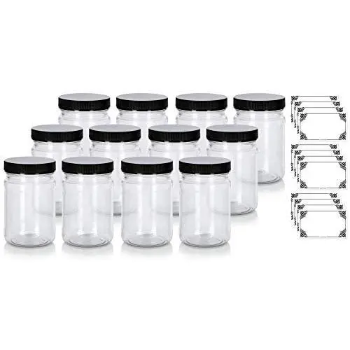 6 oz Clear PET Spice Bottle with Black Ribbed Cap (12 pack) + Labels 6 oz Clear PET Spice Bottle with Black Ribbed Cap (12 pack) + Labels