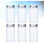 UPKOCH 6pcs Transparent Food Jar With Silver Aluminum Lids Plastic Clear Tea Jars Round Shaped Storage Container for Kitchen Dry Goods Pasta Spices (85X150mm)