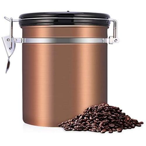 1.5L Coffee Beans Container, 304 Stainless Steel Airtight Coffee Storage Canister Can(Gold)