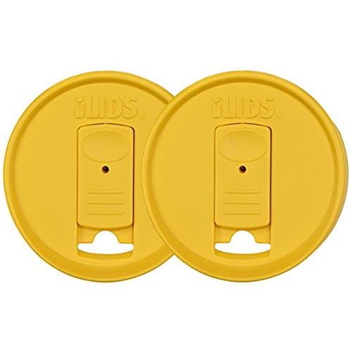 iLIDS Mason Jar Drink Lid, Regular Mouth, Yellow, Pack of 2