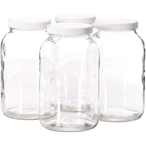4 Pots - 1 Litre - Bocal en Verre à Large Bouche avec Couvercle en Plastique à Joint Éponge - Bocal Mason Sûr pour Fermentation de Kombucha et de Kefir - Conservation et Conserve - Par Kitchentoolz 4 Pots - 1 Litre - Bocal en Verre à Large Bouche avec Couvercle en Plastique à Joint Éponge - Bocal Mason Sûr pour Fermentation de Kombucha et de Kefir - Conservation et Conserve - Par Kitchentoolz