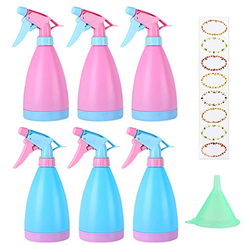 6 Pack Spray Bottles 17 oz / 500 ml Empty Clear Spray Bottles with Adjustable Sprayer 1 Funnel 8pcs Labels Essential Oils Refillable Bottles Liquid Sprayer Set for Cleaning Planting Makeup