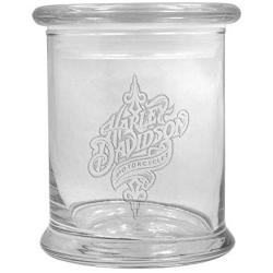 12 oz Clear Glass storage Herb Stash Jar and Lid with Harley Davidson Logo