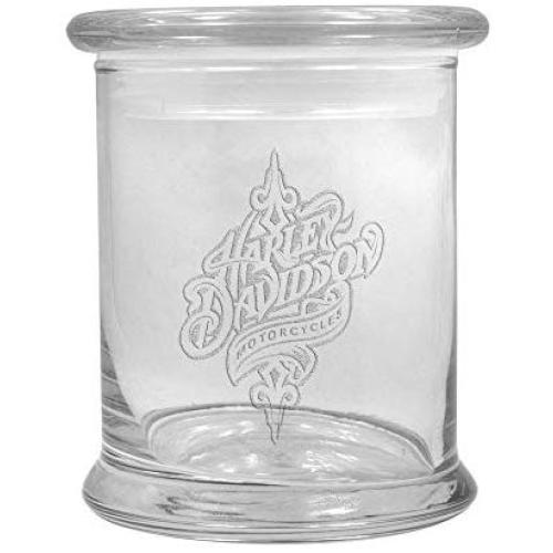 12 oz Clear Glass storage Herb Stash Jar and Lid with Harley Davidson Logo