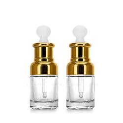 2 Pack Clear Glass Bottles with Dropper for Essential Oils,Empty Refillable Cosmetic Jar Aromatherapy Perfume Liquid Glass Eye Dropper Dispenser With Golden Lid,Press Rubber Head (30ml)