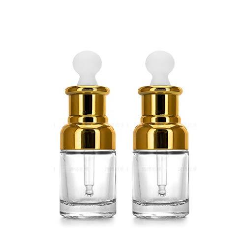 2 Pack Clear Glass Bottles with Dropper for Essential Oils,Empty Refillable Cosmetic Jar Aromatherapy Perfume Liquid Glass Eye Dropper Dispenser With Golden Lid,Press Rubber Head (30ml)