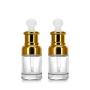 2 Pack Clear Glass Bottles with Dropper for Essential Oils,Empty Refillable Cosmetic Jar Aromatherapy Perfume Liquid Glass Eye Dropper Dispenser With Golden Lid,Press Rubber Head (30ml)