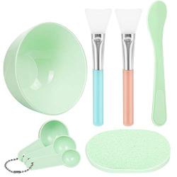 Facial Mask Mixing Bowl Set, Teenitor DIY Facemask Mixing Tool Kit with Silicon Face Mask Brush Facial Mask Bowl Stick Spatula Gauges Puff, Pack of 8, Green