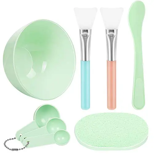 Gesichtsmasken-Mischschüssel-Set, Teenitor DIY Gesichtsmasken-Mischwerkzeug-Set mit Silikon-Gesichtsmaskenpinsel, Gesichtsmaskenschüssel-Stäbchen, Spatel, Messbecher, Pack von 8, Grün