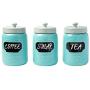 Mason Jar Ceramic Canister Set for Kitchen - Set of 3 Decorative Storage Containers with Air-Tight Lids for Coffee, Sugar & More - Country Style Storage w/Reusable Writable Surface - 12.85oz/Canister