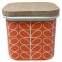 SET OF 2 ORLA KIELY LINEAR LEAF STEM ORANGE GREY WHITE ENAMEL WOOD STORAGE JAR