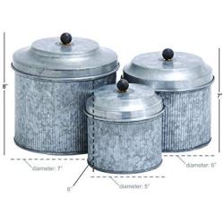 Deco 79 Galvanized Metal Canister, 8 by 7 by 6-Inch, Set of 3