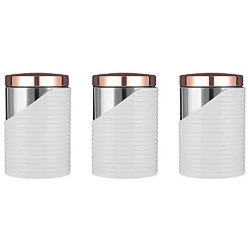 TOWER Linear T826001RW Canisters, Stainless Steel, White and Rose Gold, 11.6 x 11.6 x 17 cm, Set of 3