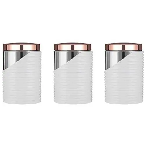 TÉLESCOPE TOWER T826001RW, Canistes, Acier Inoxydable, Blanc et Or Rose, 11,6 x 11,6 x 17 cm, Jeu de 3 TÉLESCOPE TOWER T826001RW, Canistes, Acier Inoxydable, Blanc et Or Rose, 11,6 x 11,6 x 17 cm, Jeu de 3