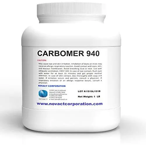 Carbomer 940 / Carbopol 940 Powder 453.6 g (16 oz) for Hand sanitizer, gels, Cream, lotions, and Cosmetics Applications Directly from US Supplier (Jar (1 Pound)) Carbomer 940 / Carbopol 940 Powder 453.6 g (16 oz) for Hand sanitizer, gels, Cream, lotions, and Cosmetics Applications Directly from US Supplier (Jar (1 Pound))